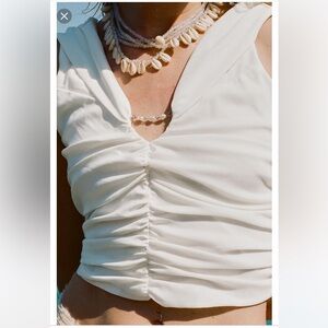 Zara NWT Ruched V-Neck white Crop Top with jewel detail at front size small